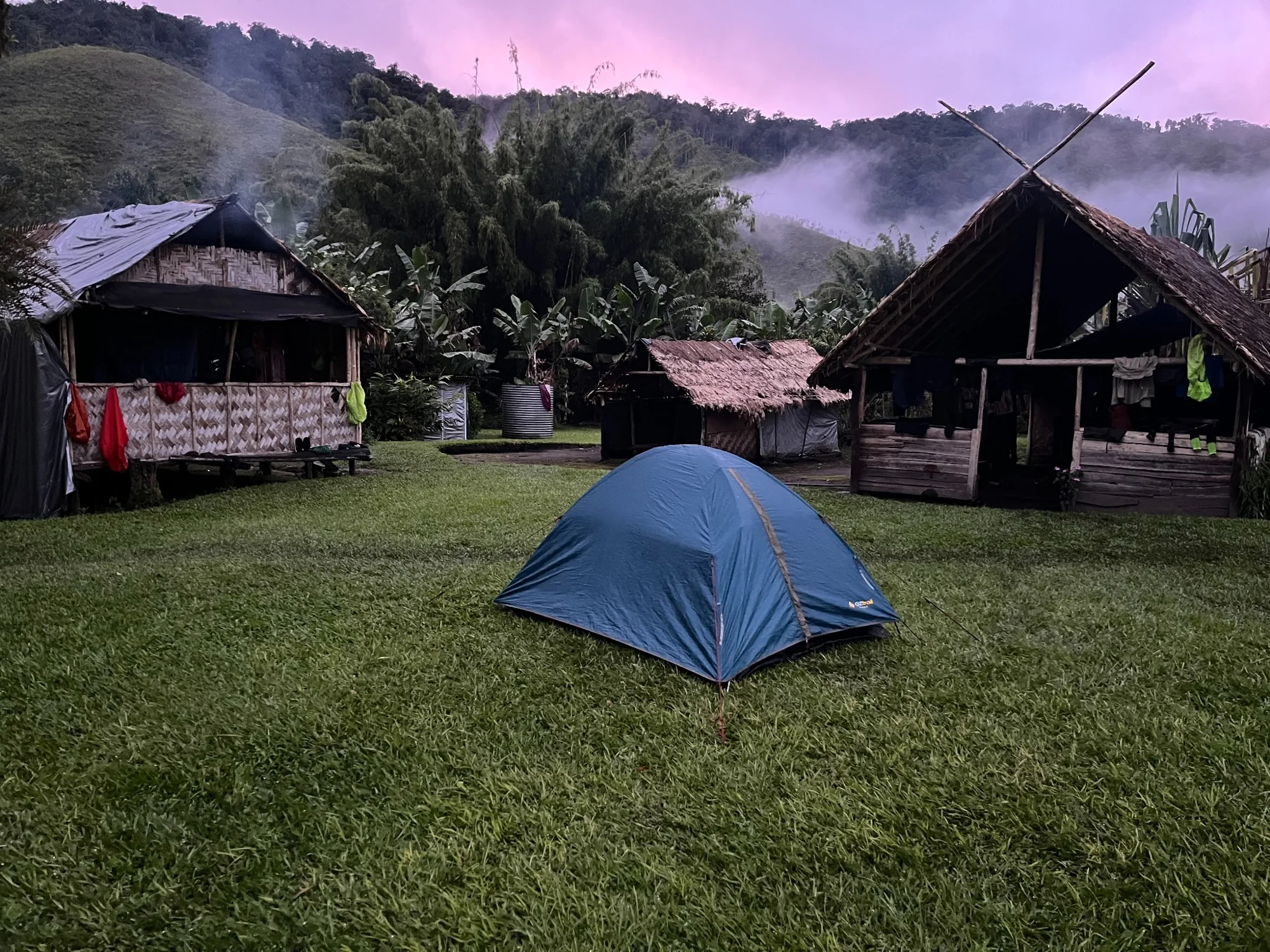 A tent at a village campsite in the mountains of Papua New Guinea